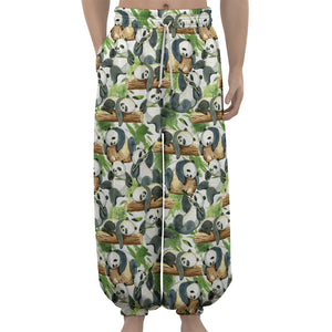 Watercolor Panda Bear Pattern Print Lantern Pants