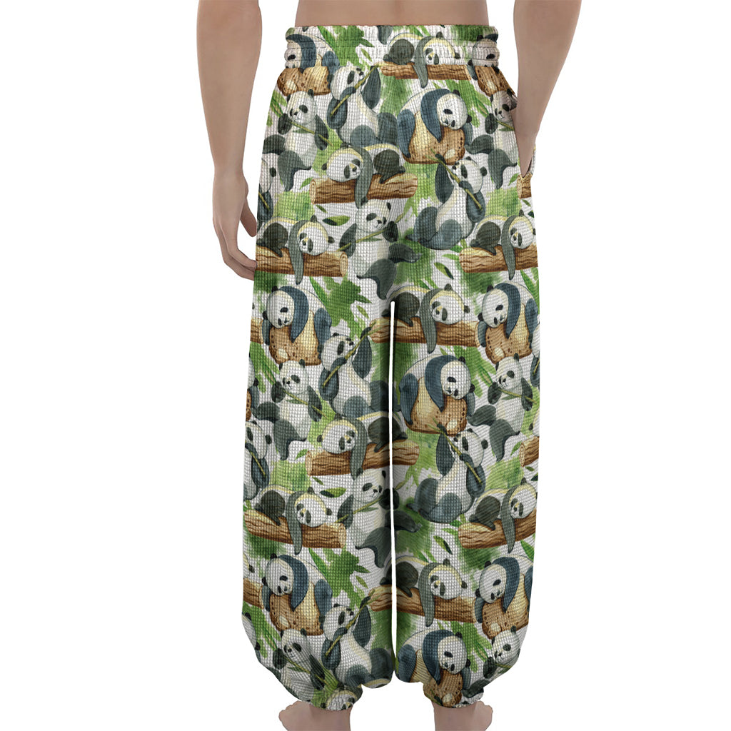 Watercolor Panda Bear Pattern Print Lantern Pants