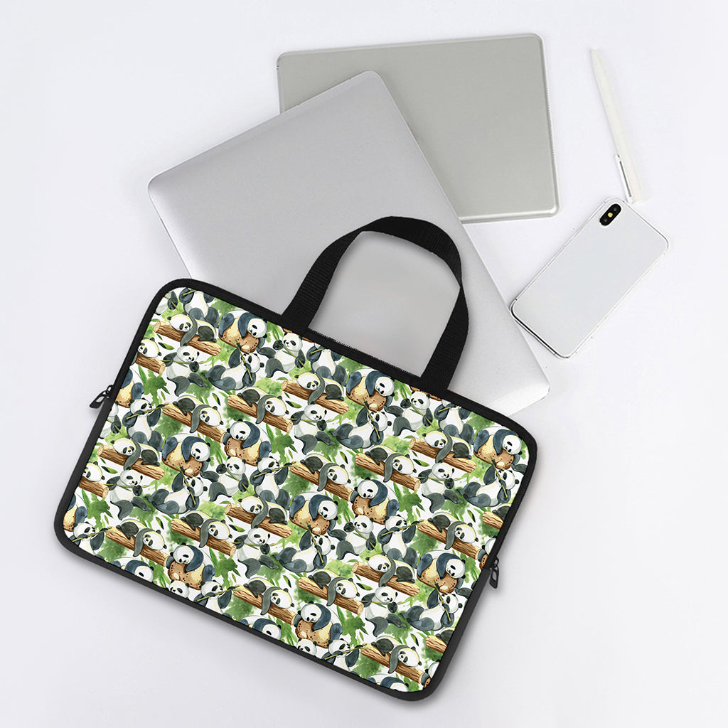 Watercolor Panda Bear Pattern Print Laptop Sleeve With Handle