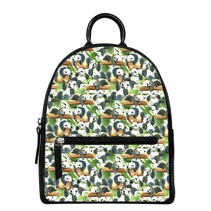 Watercolor Panda Bear Pattern Print Leather Backpack