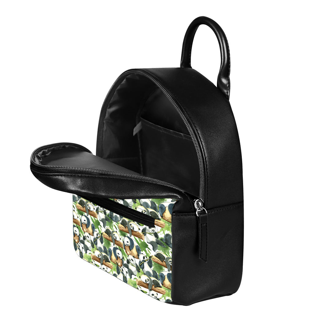 Watercolor Panda Bear Pattern Print Leather Backpack