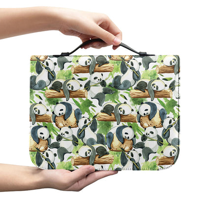 Watercolor Panda Bear Pattern Print Leather Bible Cover