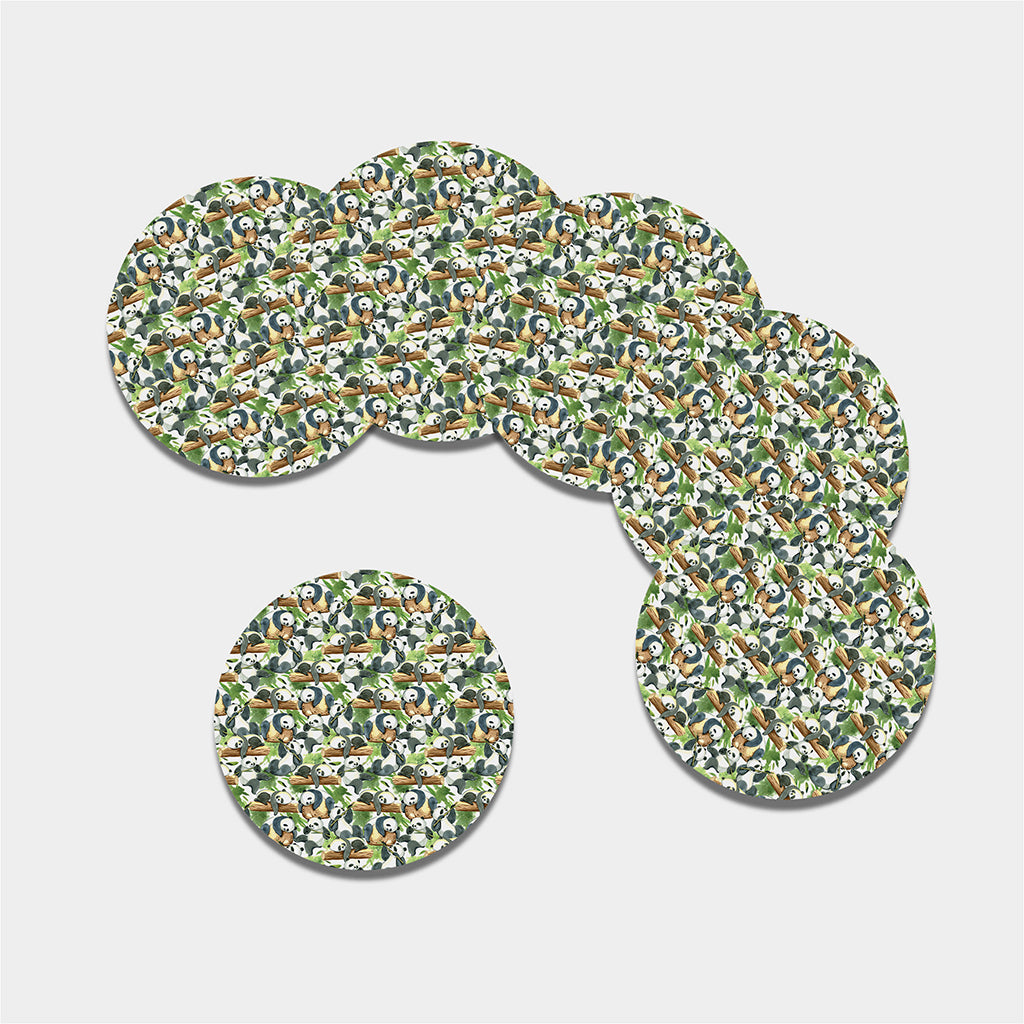 Watercolor Panda Bear Pattern Print Leather Coaster Set