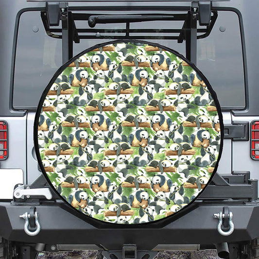 Watercolor Panda Bear Pattern Print Leather Spare Tire Cover