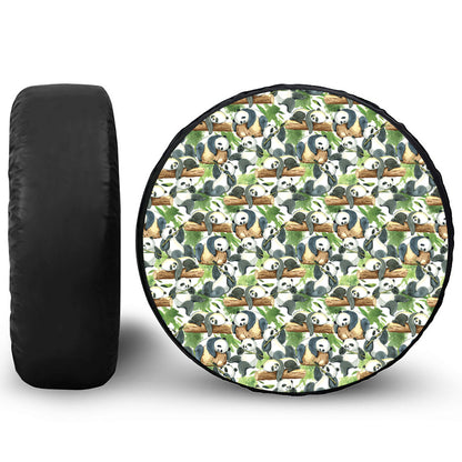Watercolor Panda Bear Pattern Print Leather Spare Tire Cover