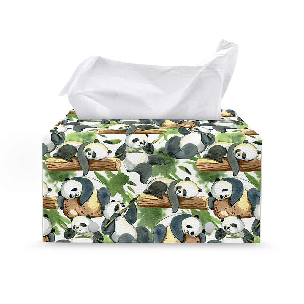 Watercolor Panda Bear Pattern Print Leather Tissue Box Cover