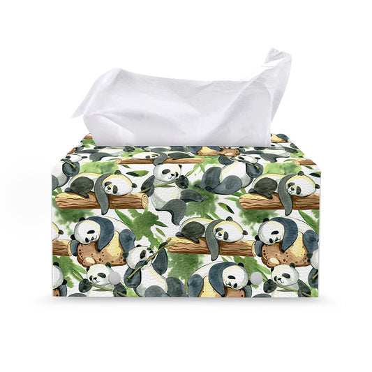Watercolor Panda Bear Pattern Print Leather Tissue Box Cover