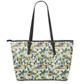 Watercolor Panda Bear Pattern Print Leather Tote Bag With Zipper