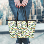 Watercolor Panda Bear Pattern Print Leather Tote Bag