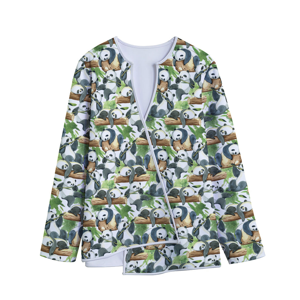 Watercolor Panda Bear Pattern Print Long Sleeve Short Coat