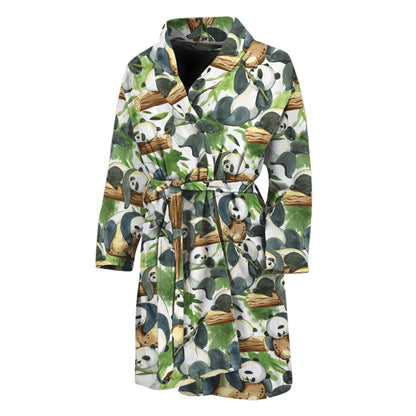 Watercolor Panda Bear Pattern Print Men's Bathrobe