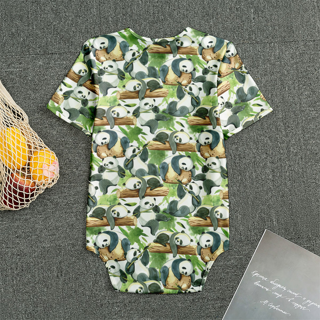 Watercolor Panda Bear Pattern Print Men's Bodysuit