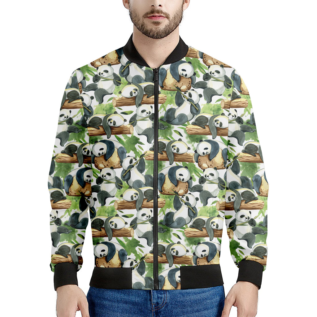 Watercolor Panda Bear Pattern Print Men's Bomber Jacket