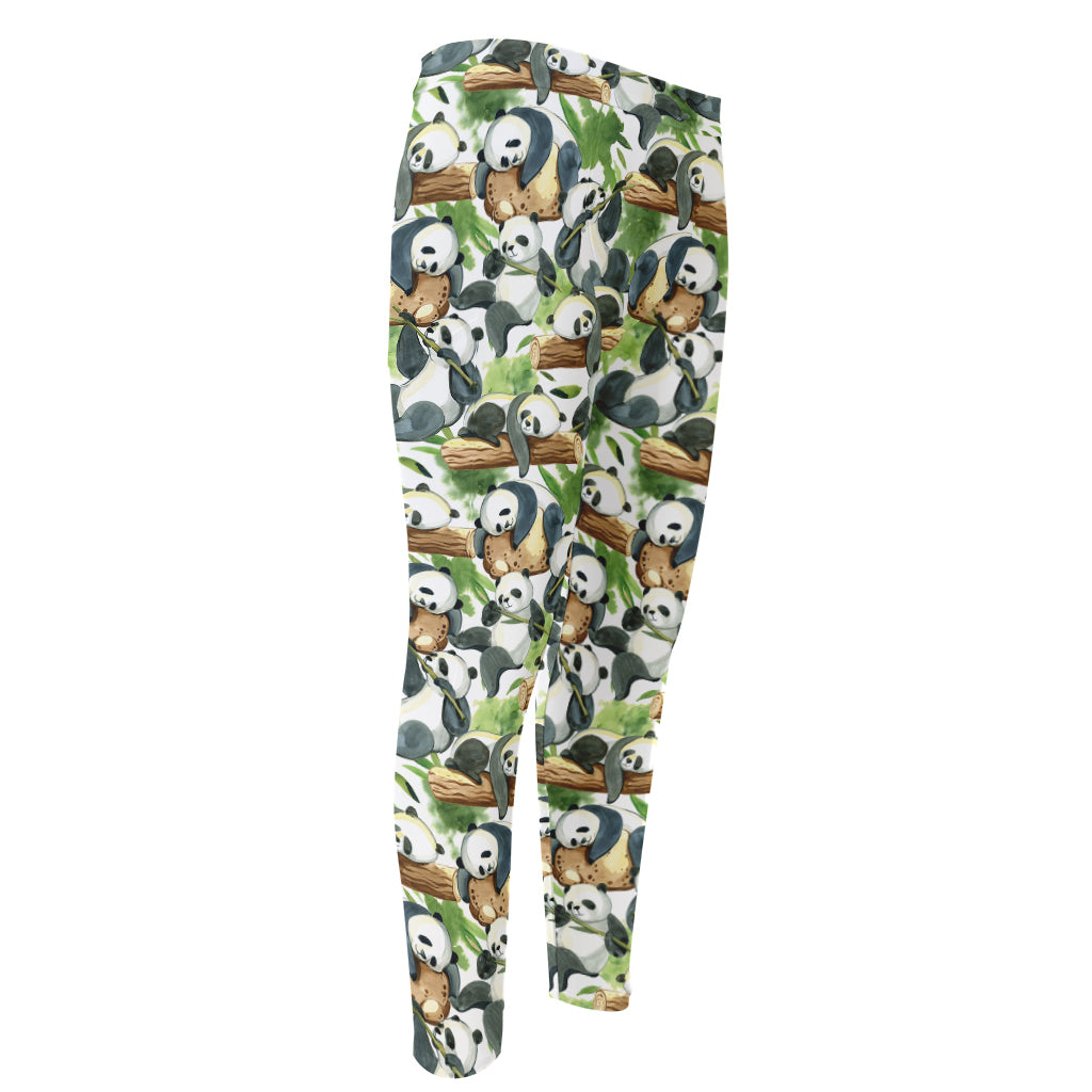 Watercolor Panda Bear Pattern Print Men's Compression Pants