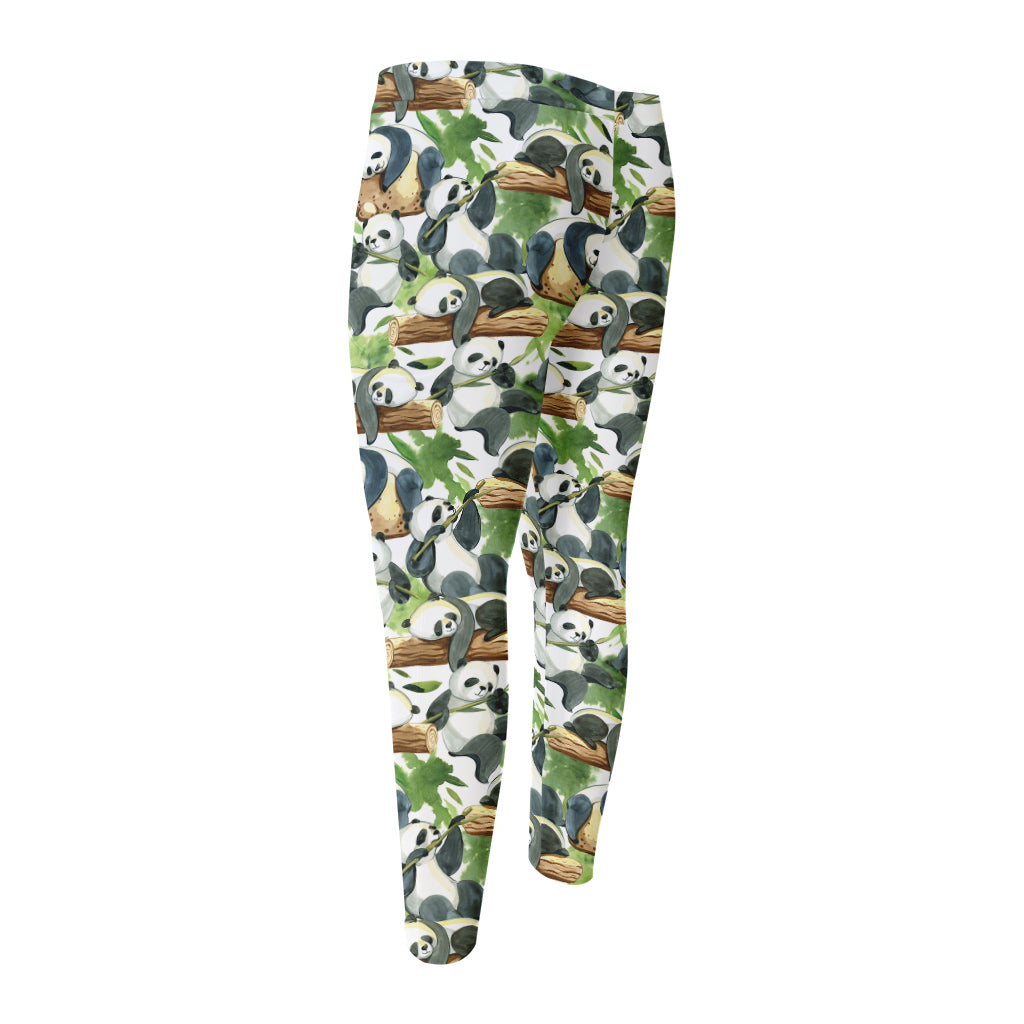 Watercolor Panda Bear Pattern Print Men's Compression Pants