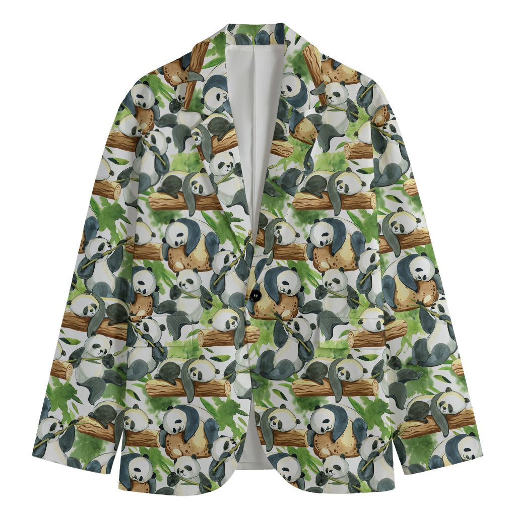 Watercolor Panda Bear Pattern Print Men's Cotton Blazer