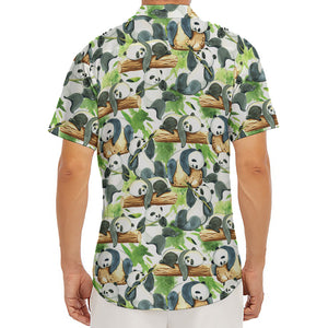 Watercolor Panda Bear Pattern Print Men's Deep V-Neck Shirt