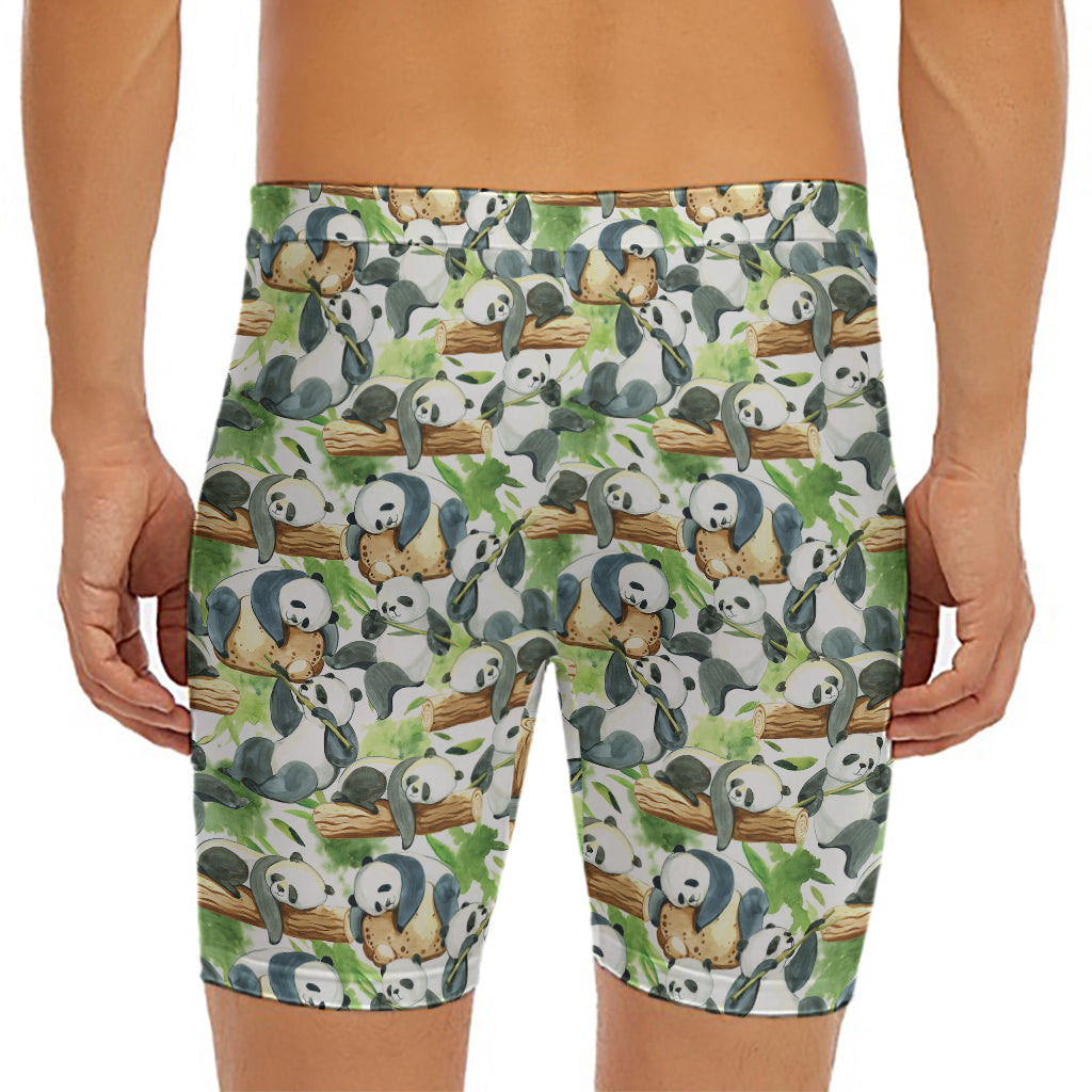 Watercolor Panda Bear Pattern Print Men's Long Boxer Briefs