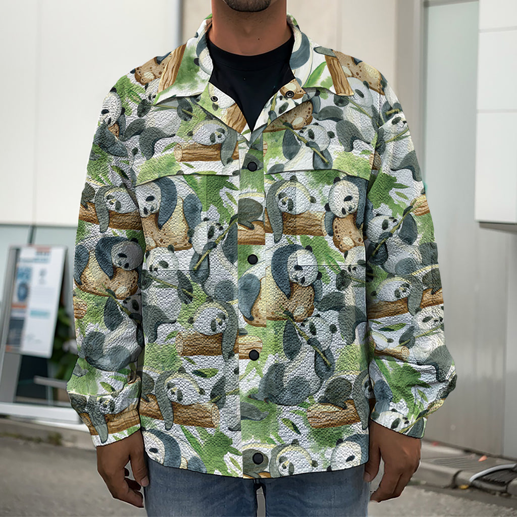 Watercolor Panda Bear Pattern Print Men's Shirt Jacket