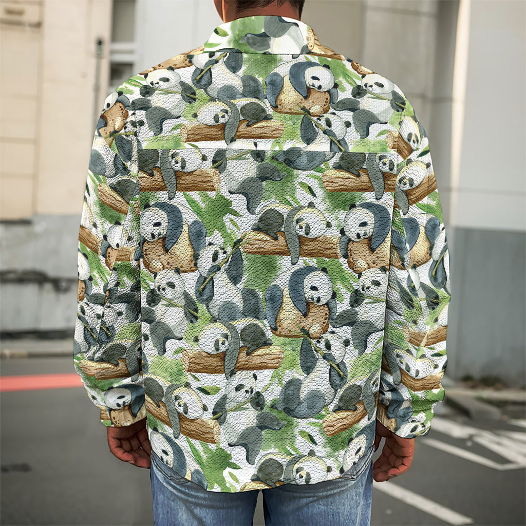 Watercolor Panda Bear Pattern Print Men's Shirt Jacket