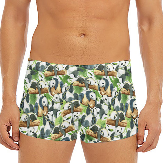 Watercolor Panda Bear Pattern Print Men's Short Boxer Briefs