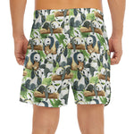Watercolor Panda Bear Pattern Print Men's Split Running Shorts
