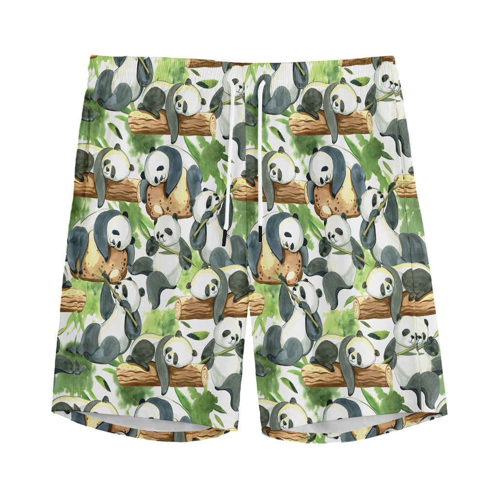 Watercolor Panda Bear Pattern Print Men's Sports Shorts