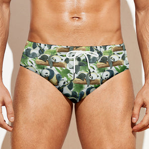 Watercolor Panda Bear Pattern Print Men's Swim Briefs