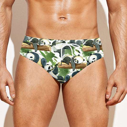 Watercolor Panda Bear Pattern Print Men's Swim Briefs