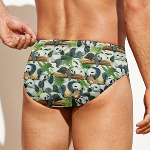 Watercolor Panda Bear Pattern Print Men's Swim Briefs