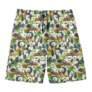 Watercolor Panda Bear Pattern Print Men's Swim Trunks