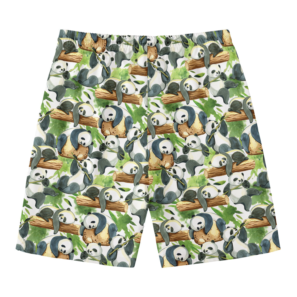 Watercolor Panda Bear Pattern Print Men's Swim Trunks