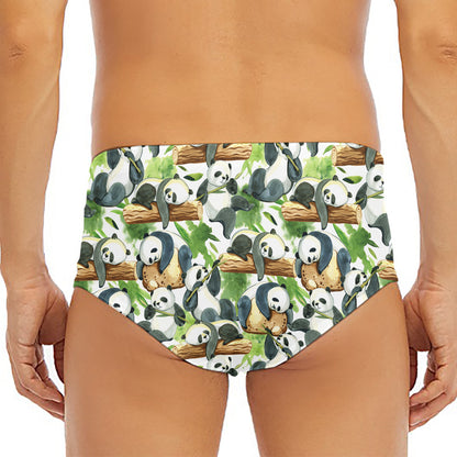 Watercolor Panda Bear Pattern Print Men's Triangle Swim Briefs