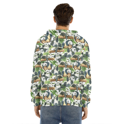 Watercolor Panda Bear Pattern Print Men's Velvet Pullover Hoodie