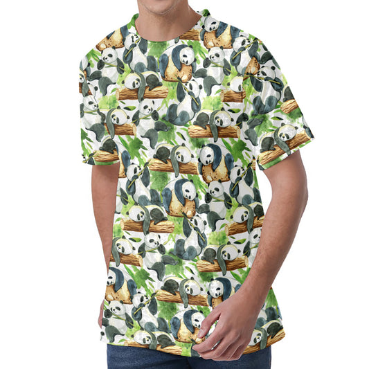 Watercolor Panda Bear Pattern Print Men's Velvet T-Shirt
