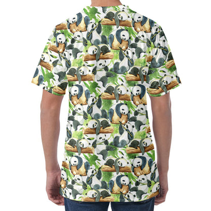 Watercolor Panda Bear Pattern Print Men's Velvet T-Shirt