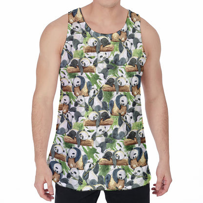 Watercolor Panda Bear Pattern Print Men's Velvet Tank Top