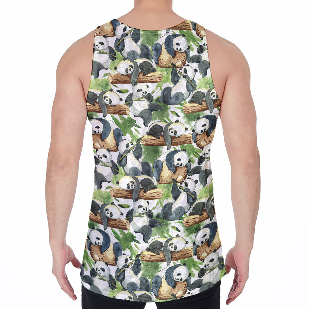 Watercolor Panda Bear Pattern Print Men's Velvet Tank Top