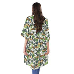 Watercolor Panda Bear Pattern Print Open Front Beach Cover Up