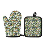 Watercolor Panda Bear Pattern Print Oven Mitt And Pot Holder Set