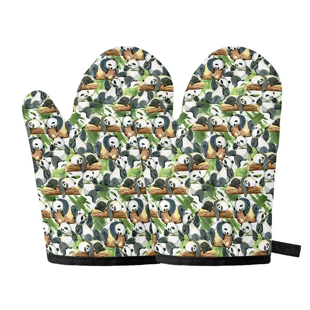 Watercolor Panda Bear Pattern Print Oven Mitts