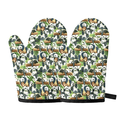 Watercolor Panda Bear Pattern Print Oven Mitts