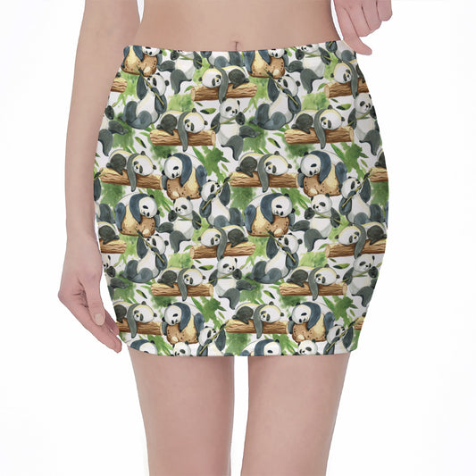 Watercolor Panda Bear Pattern Print Pencil Mini Skirt