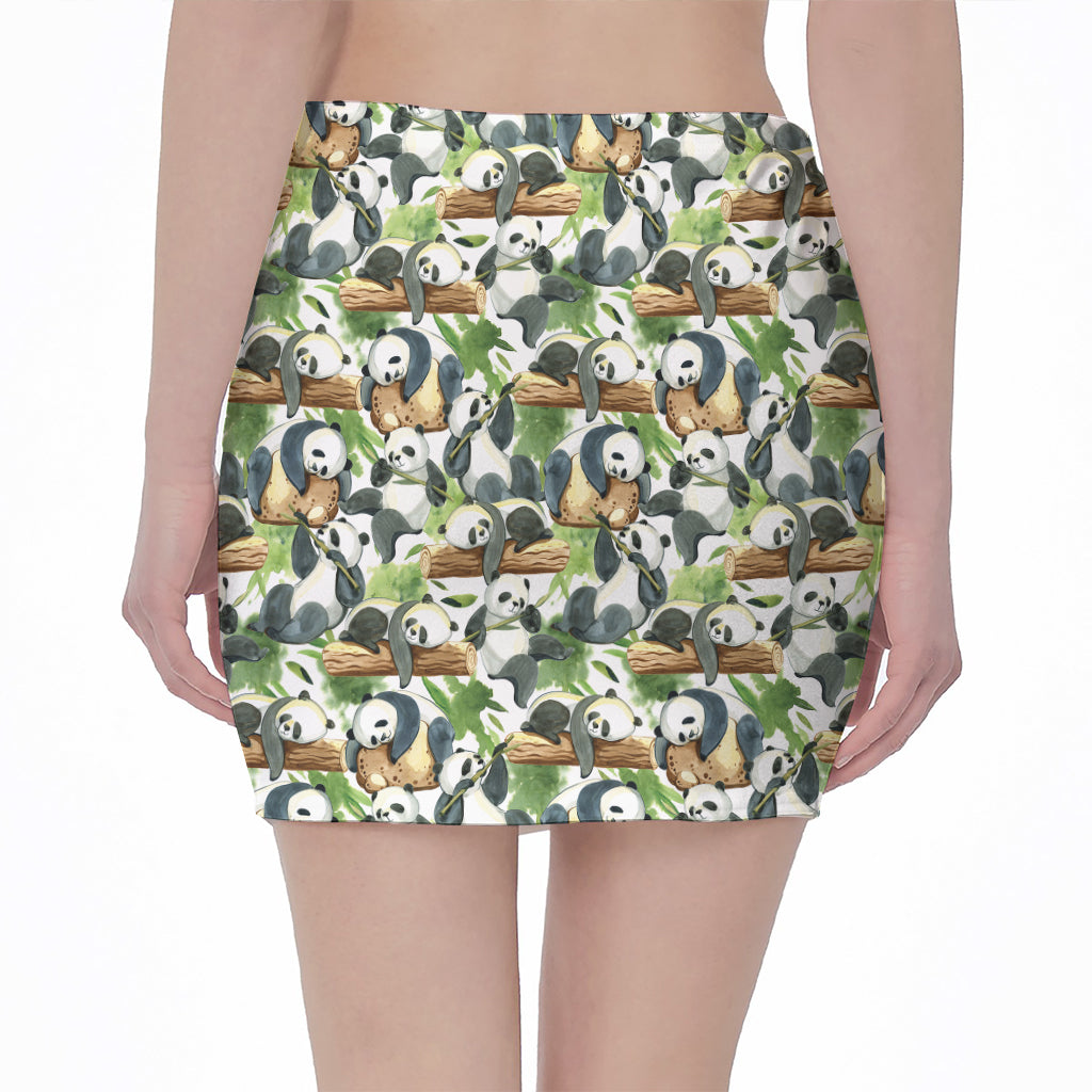Watercolor Panda Bear Pattern Print Pencil Mini Skirt