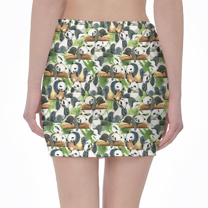 Watercolor Panda Bear Pattern Print Pencil Mini Skirt