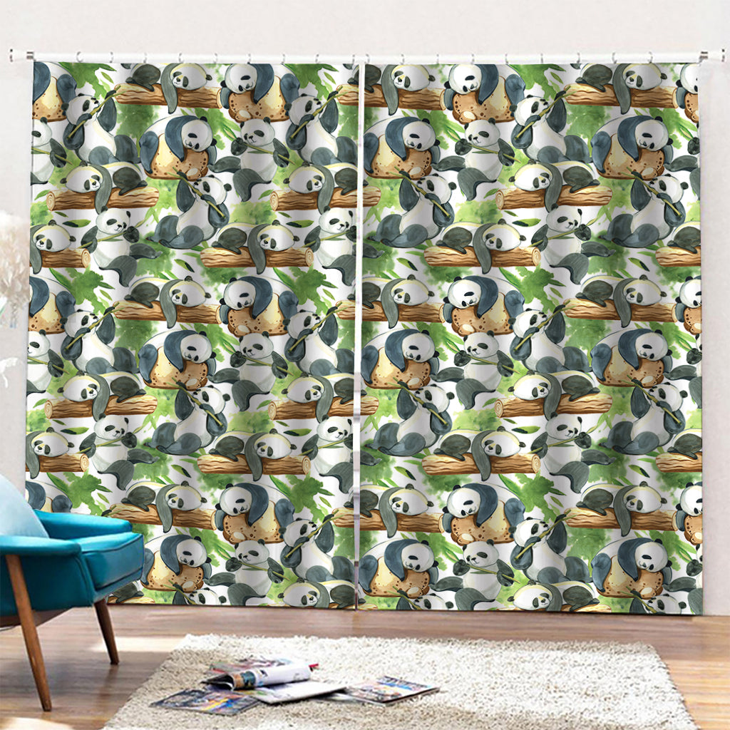 Watercolor Panda Bear Pattern Print Pencil Pleat Curtains