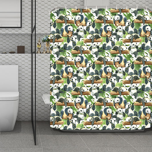 Watercolor Panda Bear Pattern Print Polyester Shower Curtain