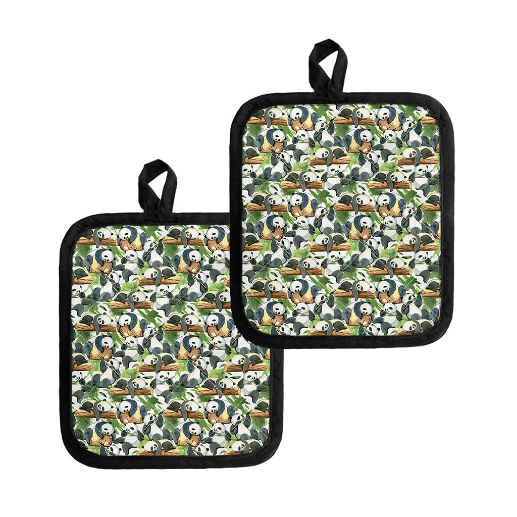 Watercolor Panda Bear Pattern Print Pot Holders
