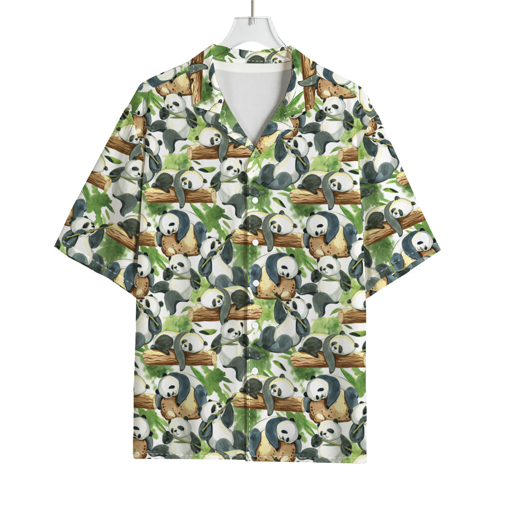 Watercolor Panda Bear Pattern Print Rayon Hawaiian Shirt