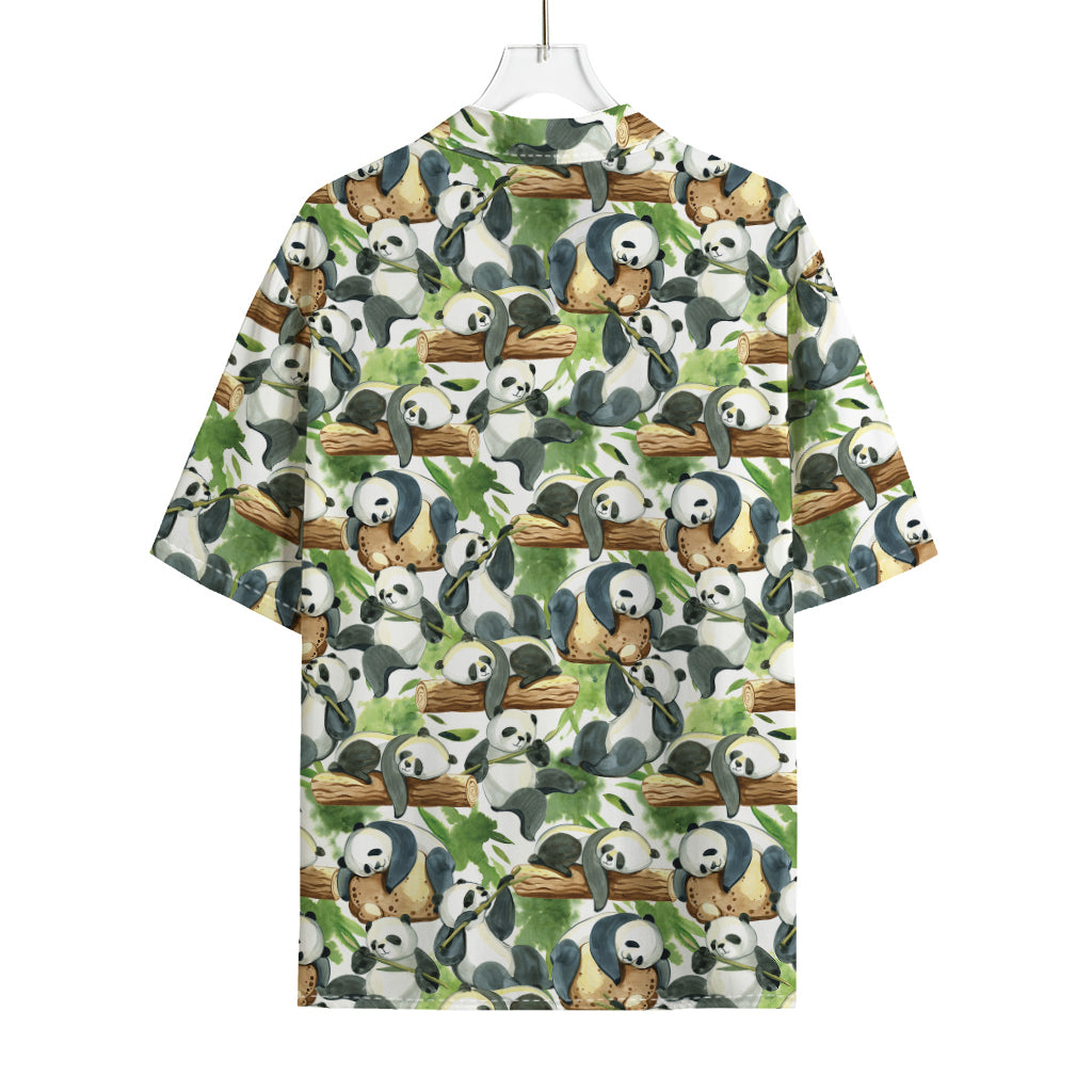 Watercolor Panda Bear Pattern Print Rayon Hawaiian Shirt